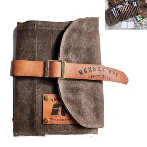 Leather pen roll - roll, waxed